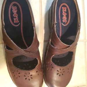 Klogs Carolina Mary Jane's Brown Leather Clog Mule Sandal Wedge 9